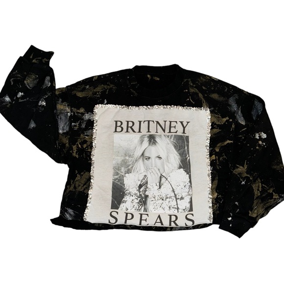 Upcycled Britney Spears Metallic Painted Sequinned Sweatshirt - Picture 5 of 8